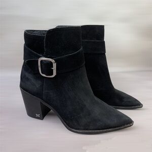Sam Edelman Leonia Black Suede Buckle Heeled Booties Size 9.5